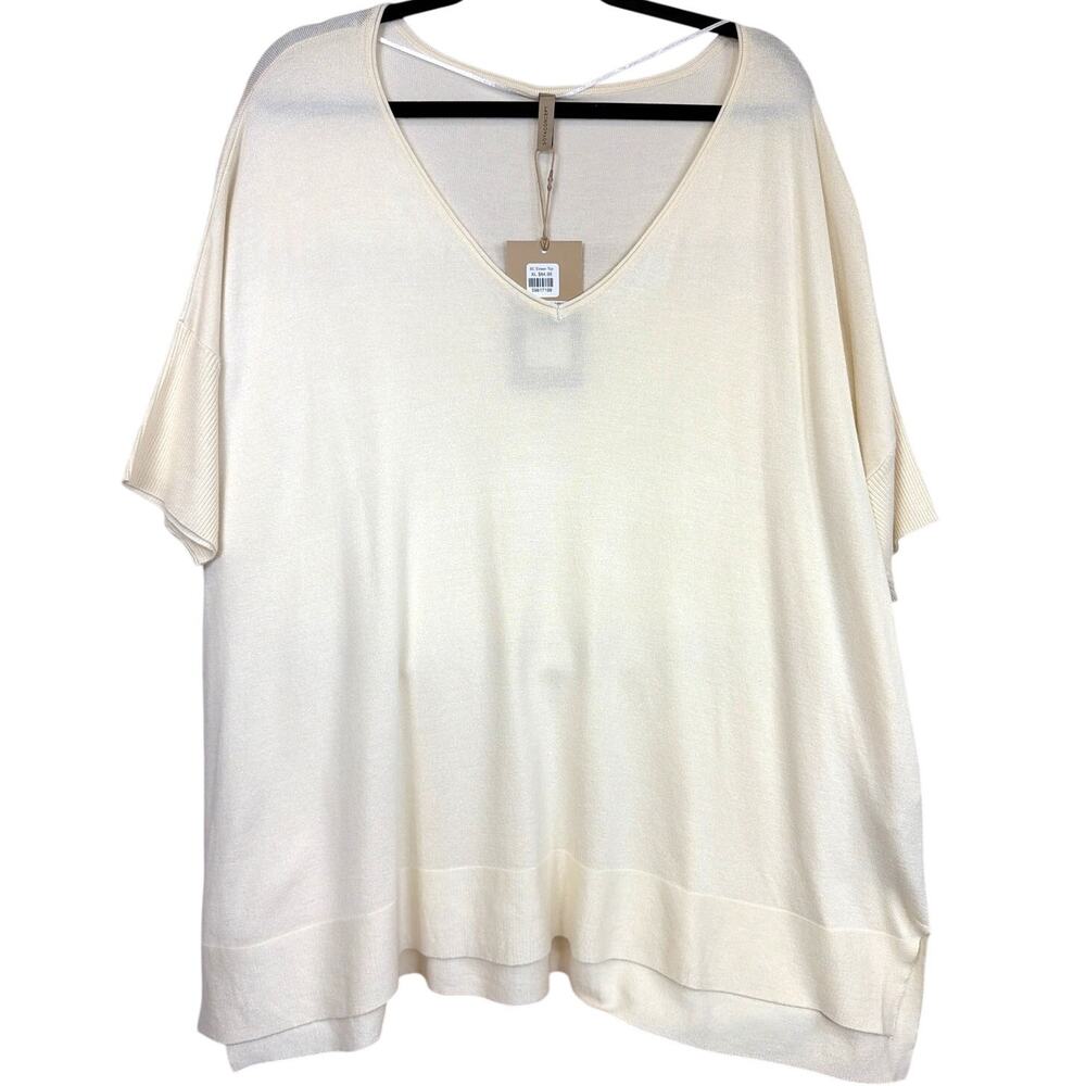 NWT Soya Concept XL Cream SC Irene V-Neck Raglan Short Sleeve High-Low Top